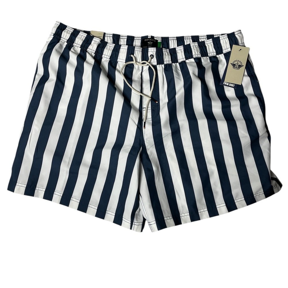 NWT Dockers Swim Short, Blue/White Striped, Size Large